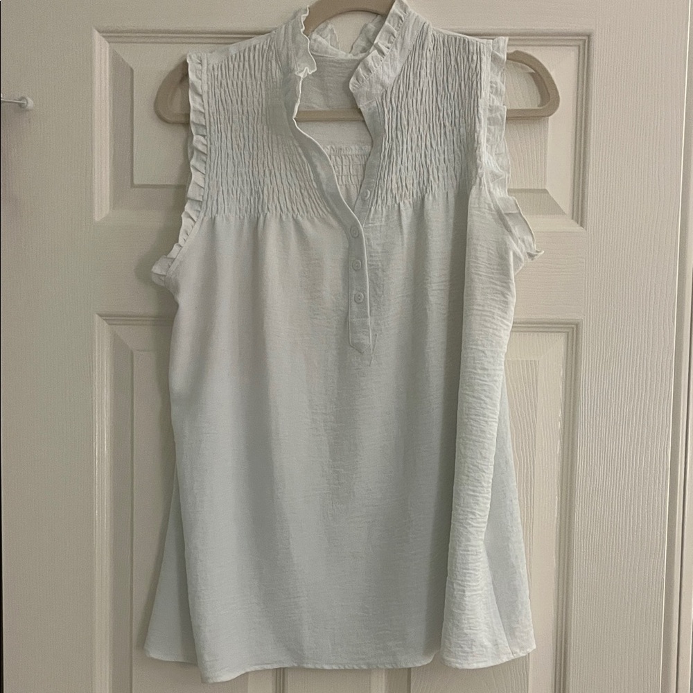 Women's Ruffled White Sleeveless Top